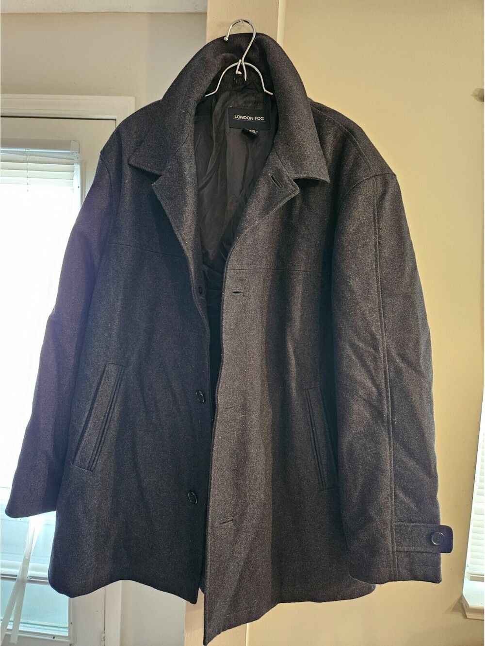 Men's London Fog Brown Pea Coat Wool Blend Notched Lapel XXL